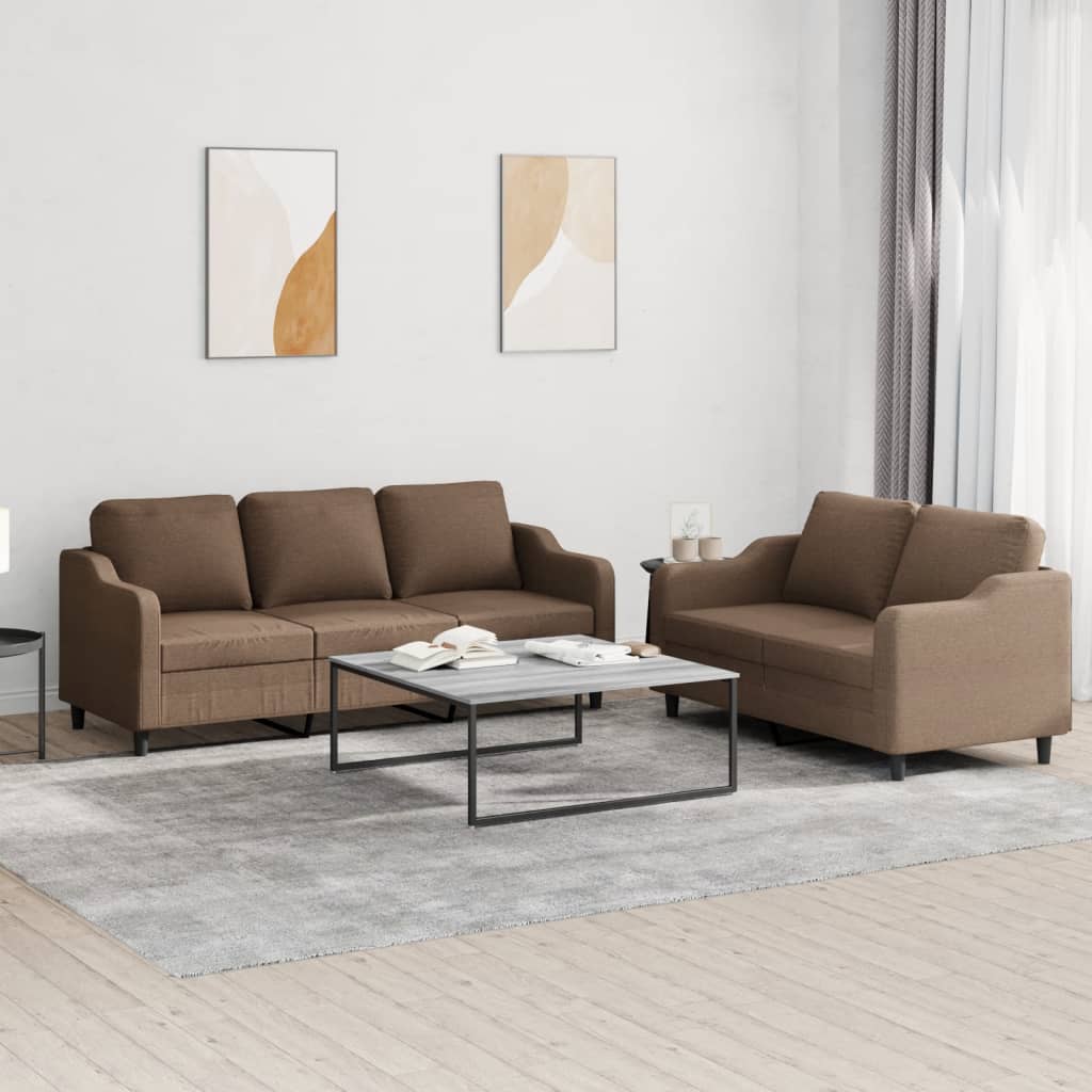 2 pcs sofa set with cushions brown fabric