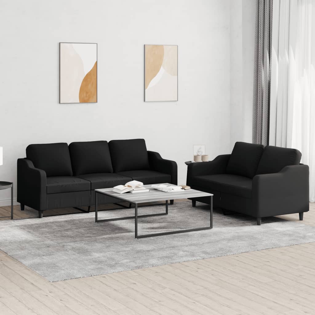 2 pcs sofa set with cushions black fabric