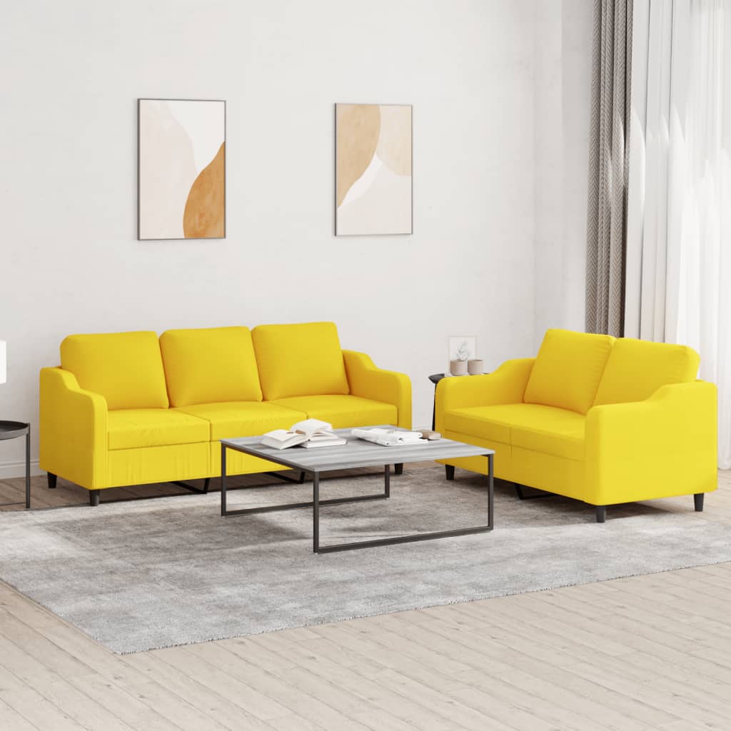 2 pcs sofa set with cushions light yellow fabric