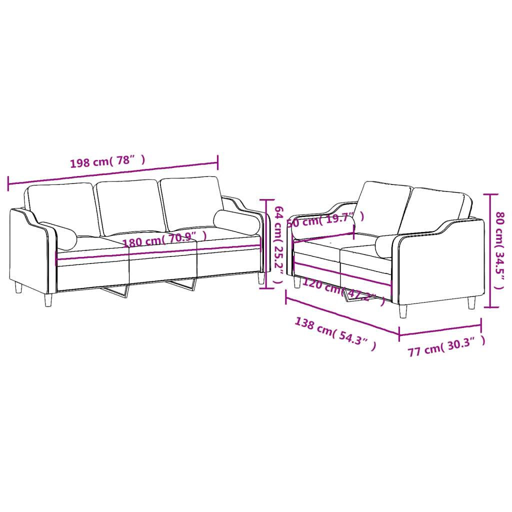 2 pcs conjunto de sofás com almofadas tecido cinza-acastanhado