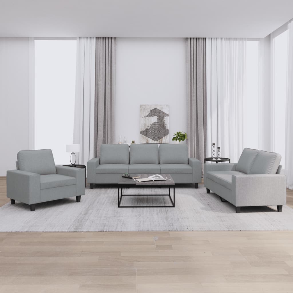 3 pcs conjunto de sofás tecido cinzento-claro