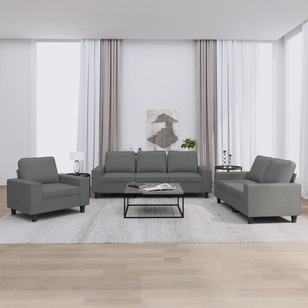 3 pcs conjunto de sofás tecido cinzento-escuro