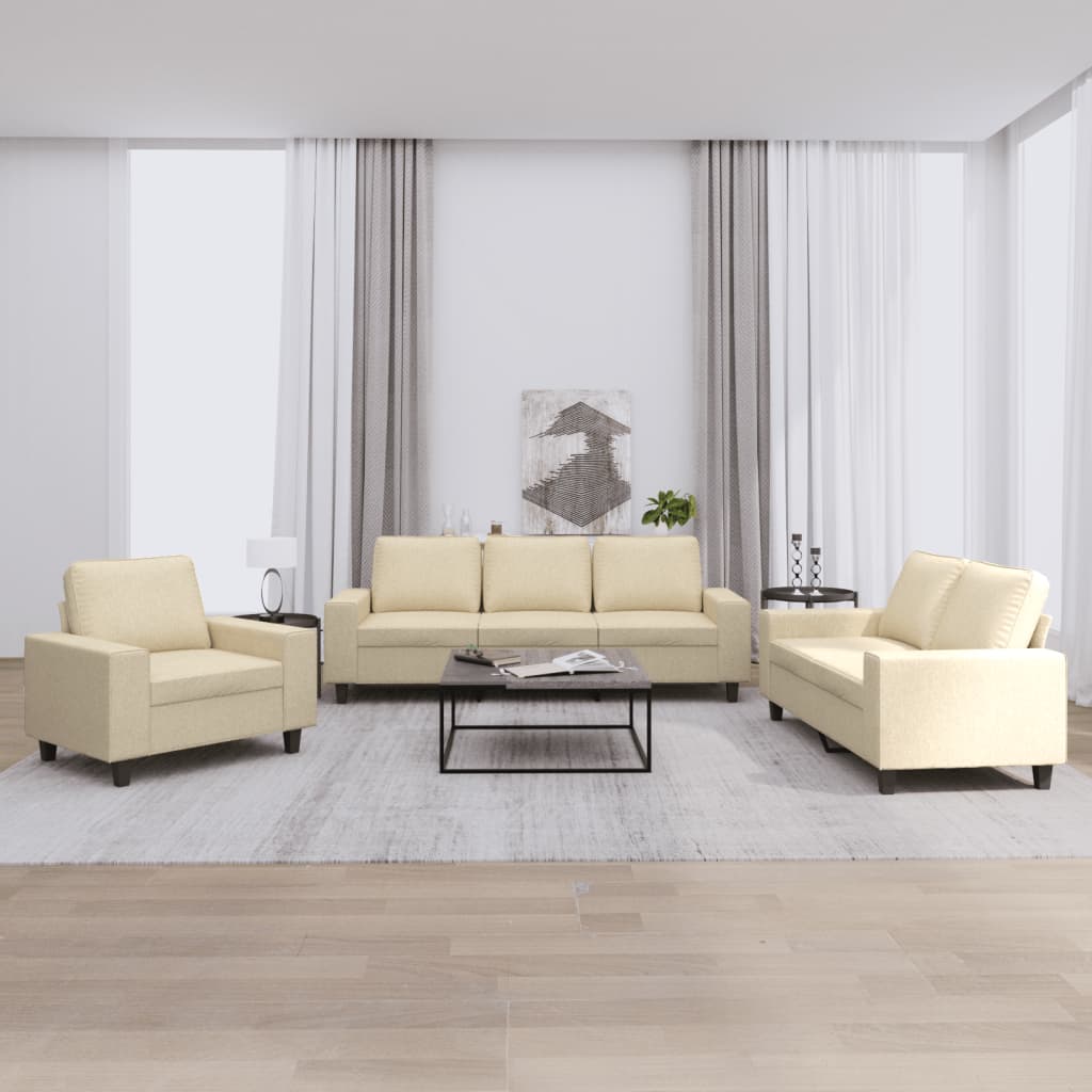 3 pcs cream color fabric sofa set