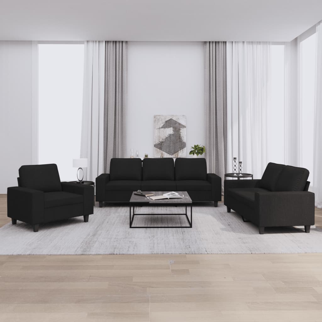 3 pcs conjunto de sofás tecido preto