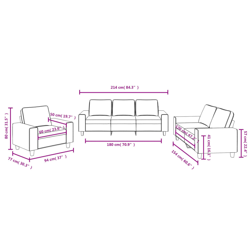 3 pcs light yellow fabric sofa set