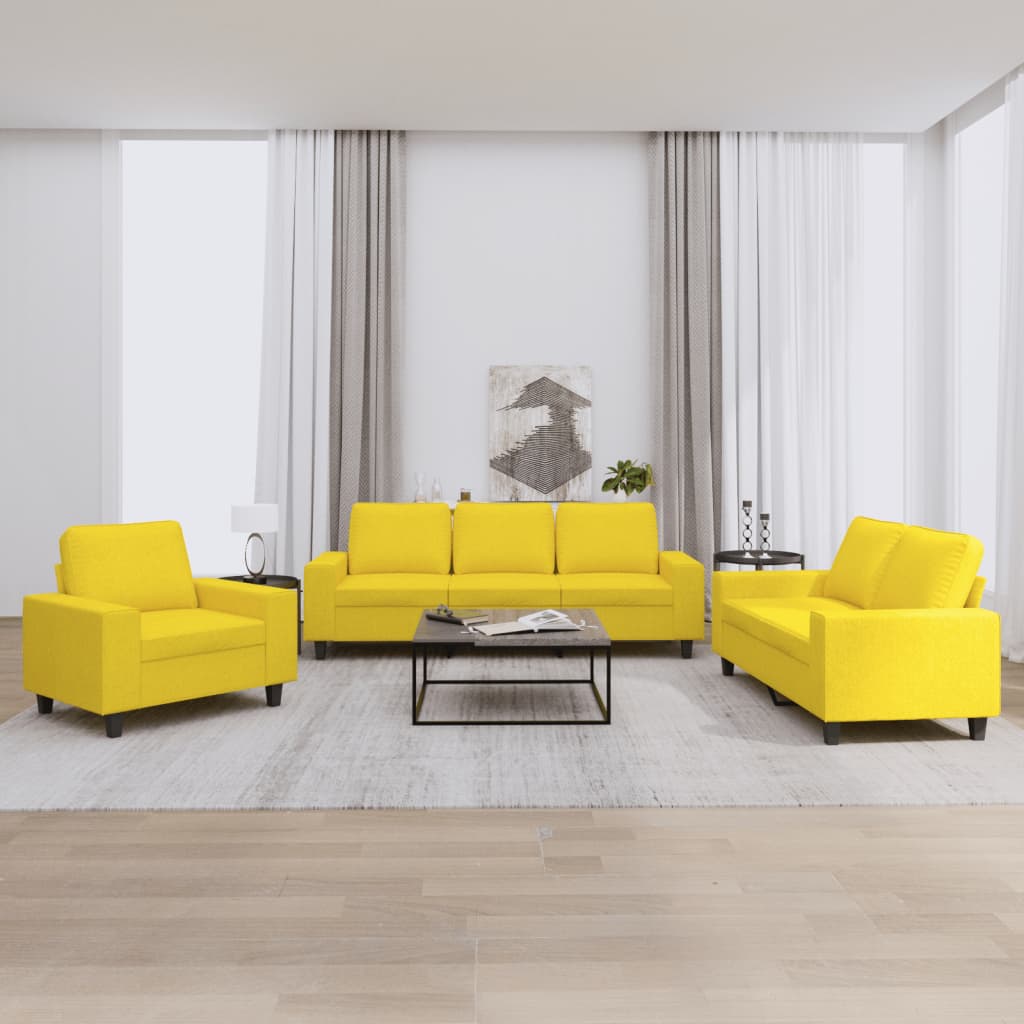 3 pcs light yellow fabric sofa set