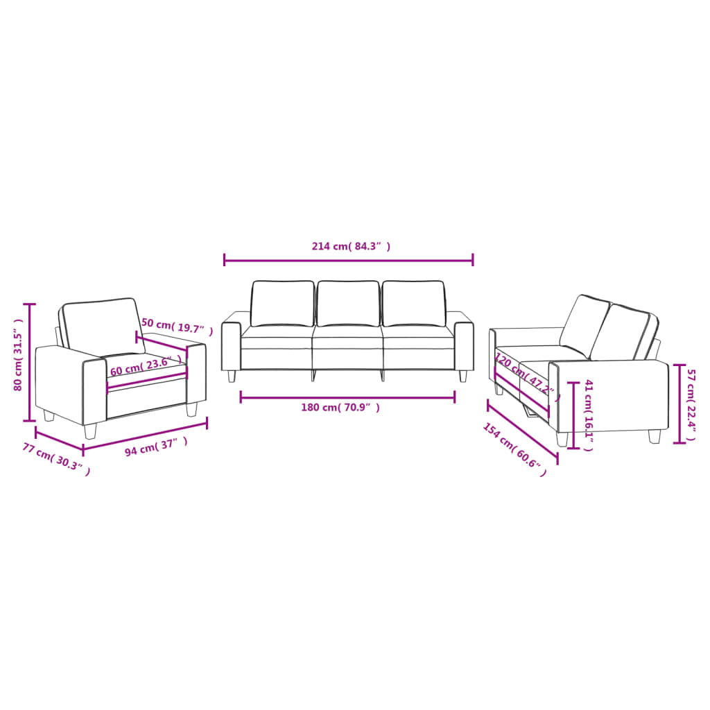 3 pcs sofa set grey-brown fabric