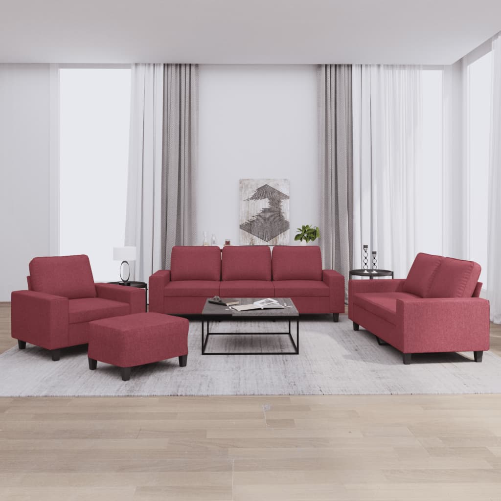 4 pcs conjunto de sofás tecido vermelho-tinto