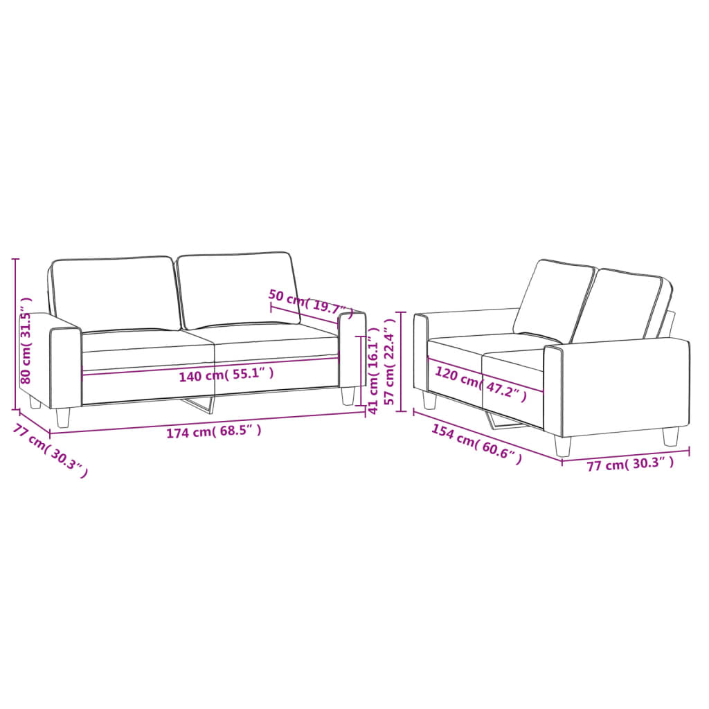 2 pcs dark grey fabric sofa set