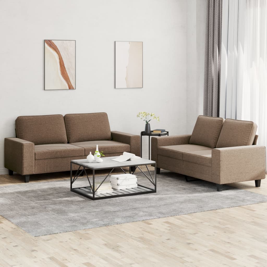 2 pcs brown fabric sofa set