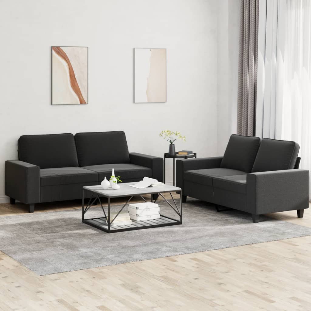 2 pcs black fabric sofa set