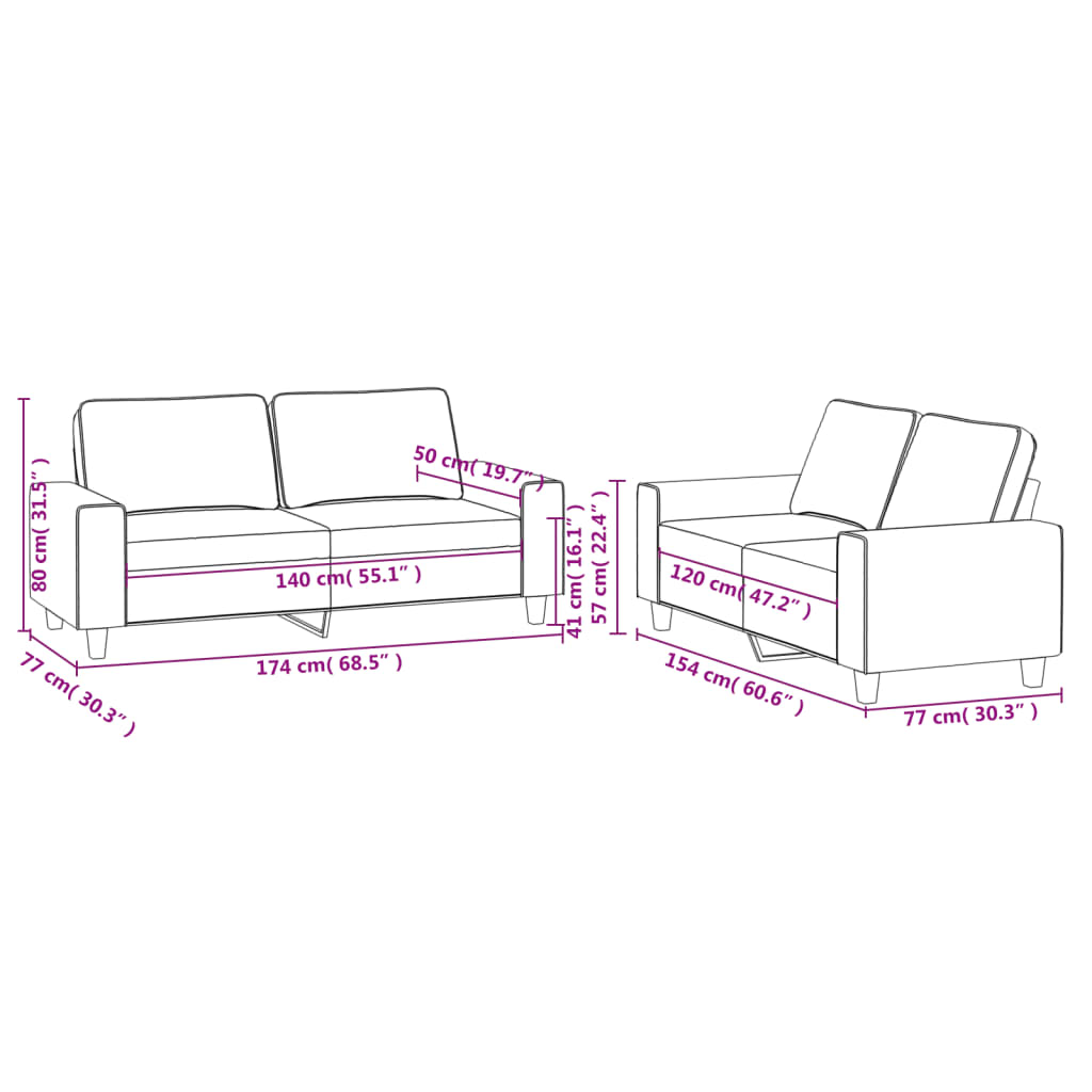 2 pcs sofa set red-indigo fabric