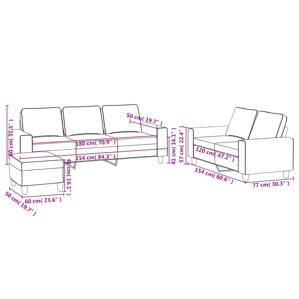 3 pcs conjunto de sofás tecido cinzento-claro