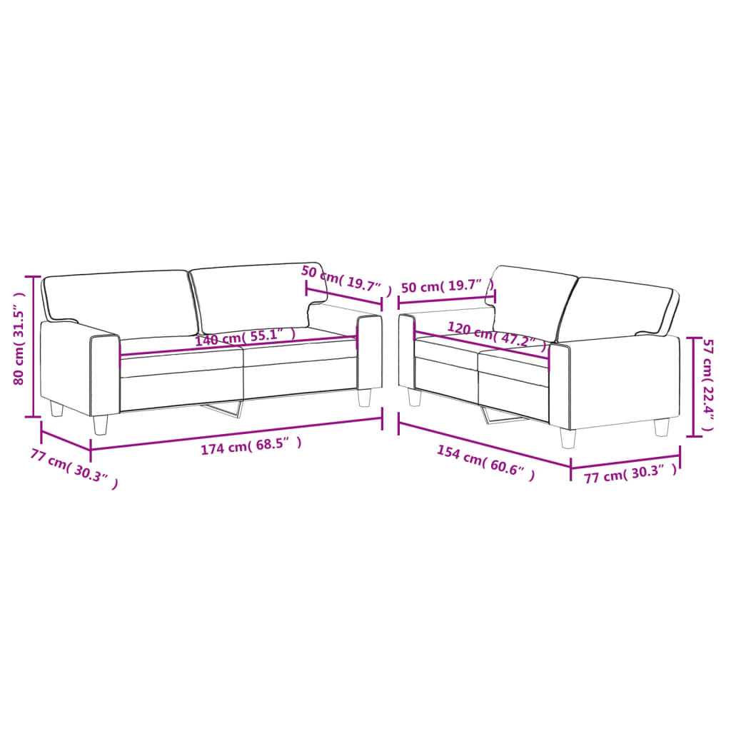 2 pcs conjunto de sofás couro artificial cinzento