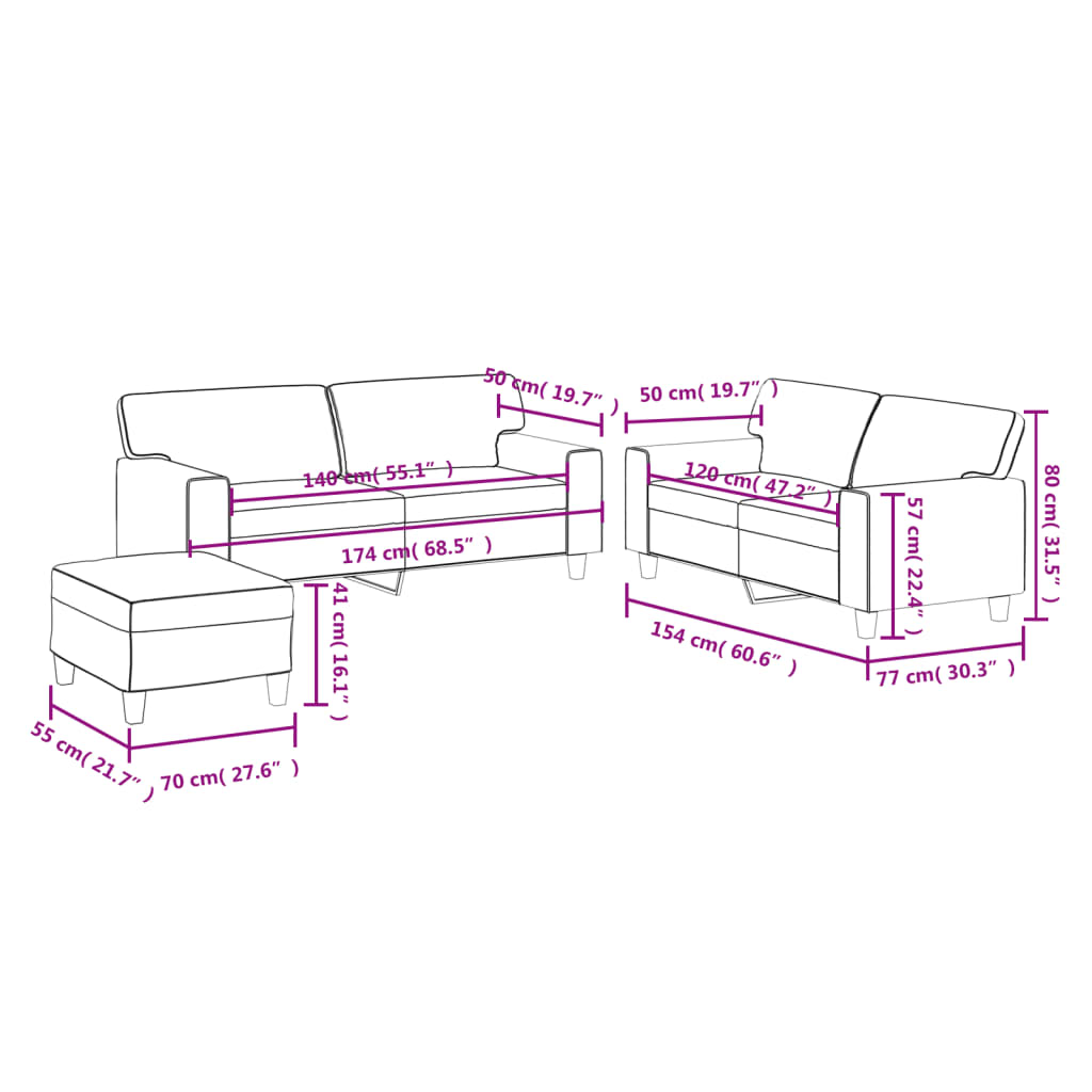3 pcs sofa set faux leather red dye