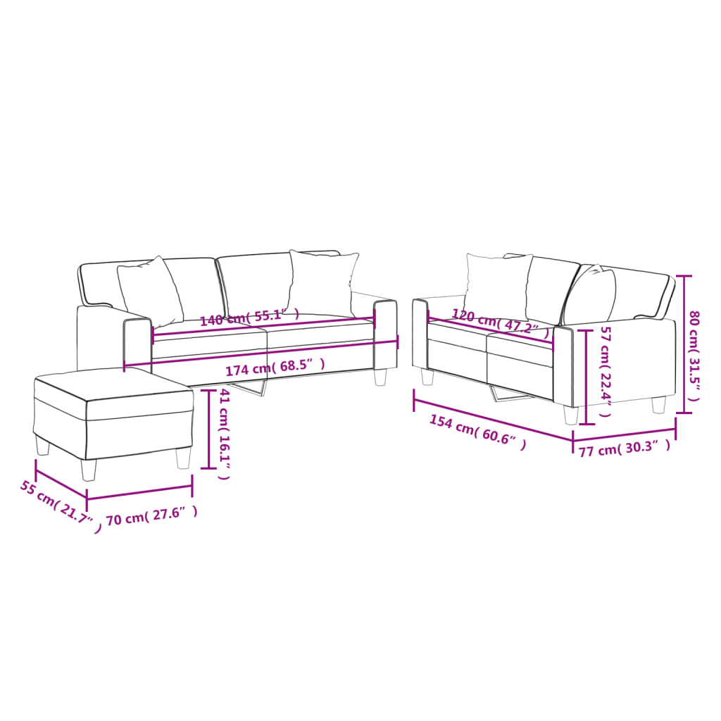 3 pcs conjunto de sofás com almofadas couro artificial creme