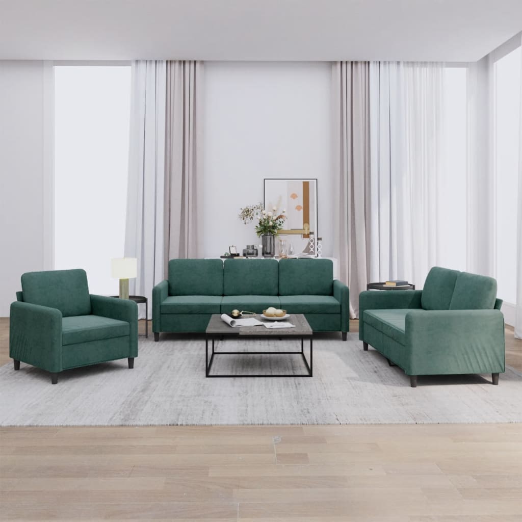 3 pcs dark green velvet sofa set
