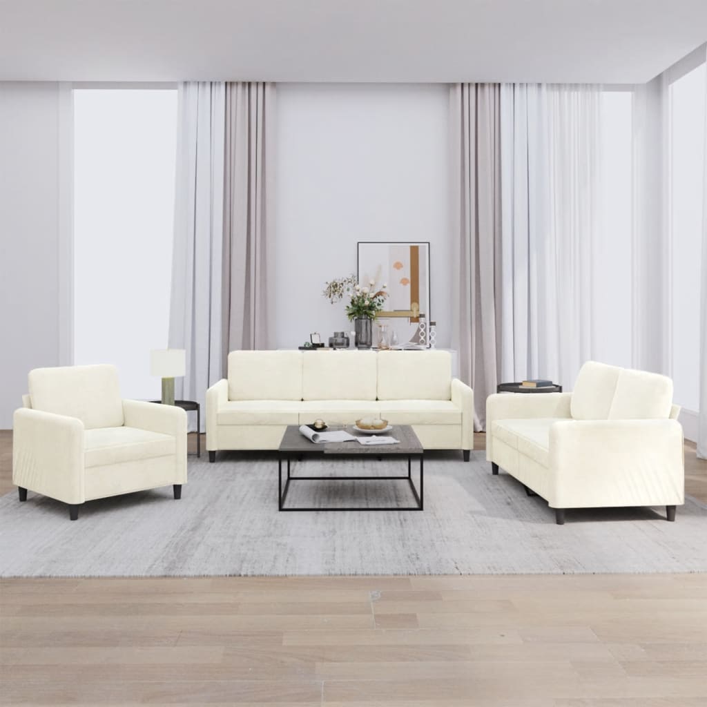 3 pcs conjunto de sofás veludo cor creme
