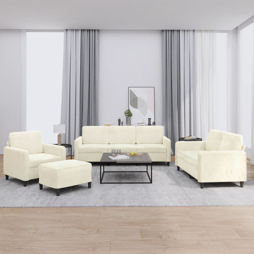 4 pcs conjunto de sofás veludo cor creme