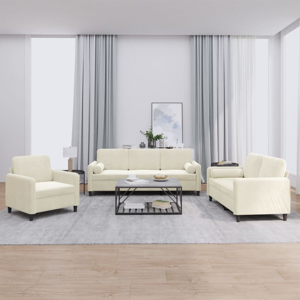 3 pcs sofa set with cushions velvet cream color