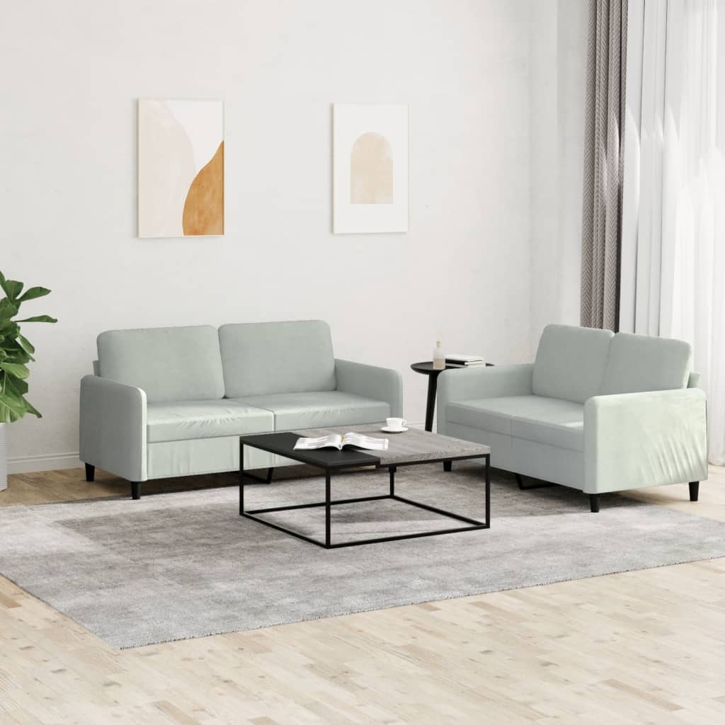 2 pcs light grey velvet sofa set