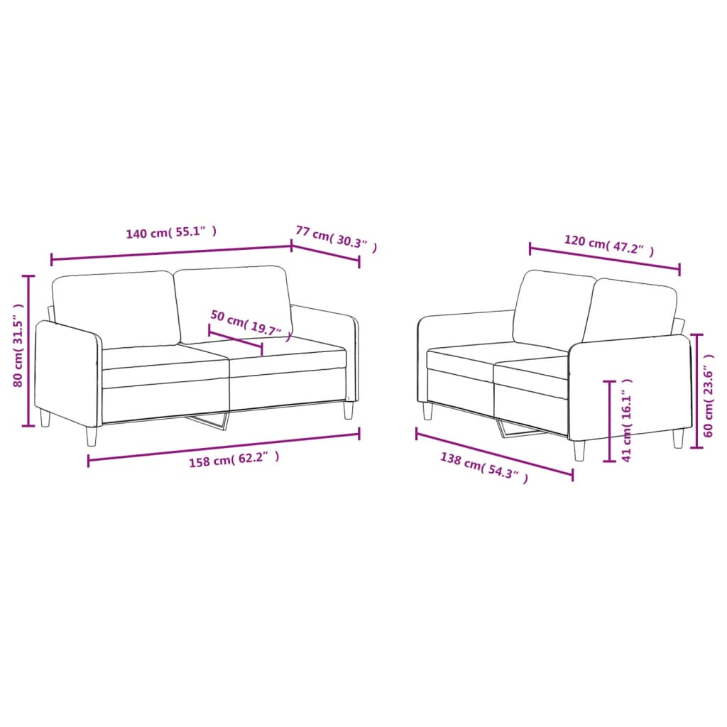 2 pcs conjunto de sofás veludo cinzento-escuro
