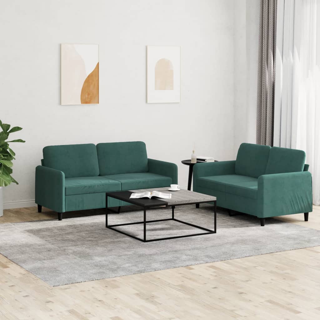 2 pcs dark green velvet sofa set