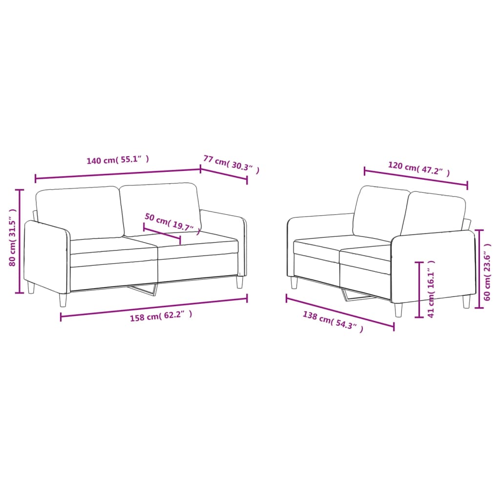 2 pcs black velvet sofa set
