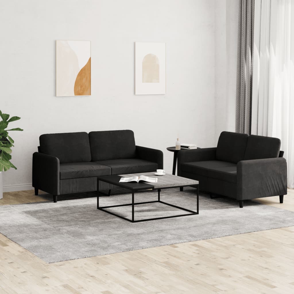2 pcs black velvet sofa set