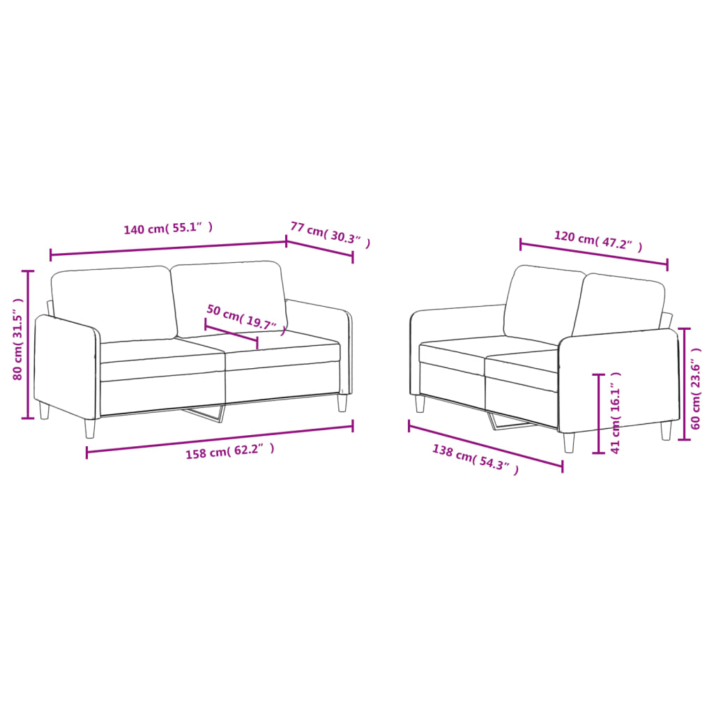 2 pcs cream color velvet sofa set