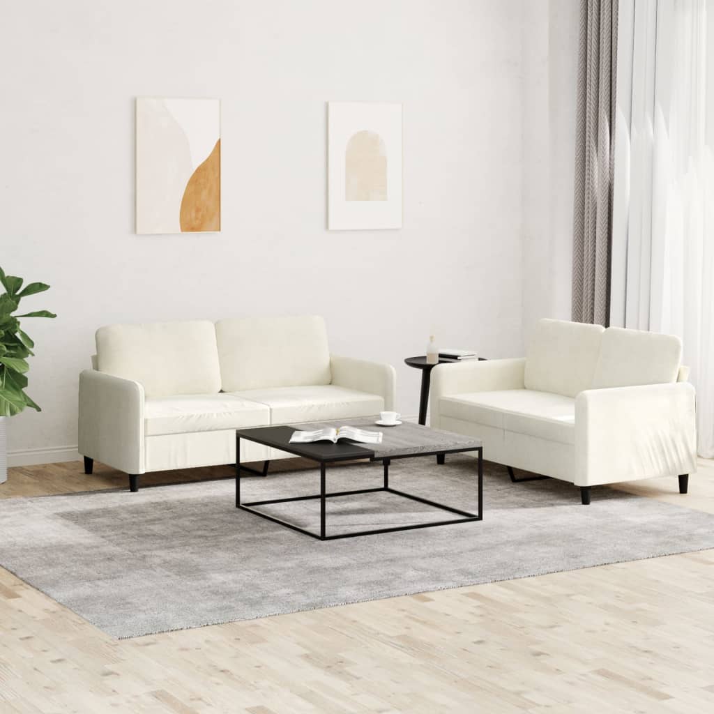 2 pcs cream color velvet sofa set