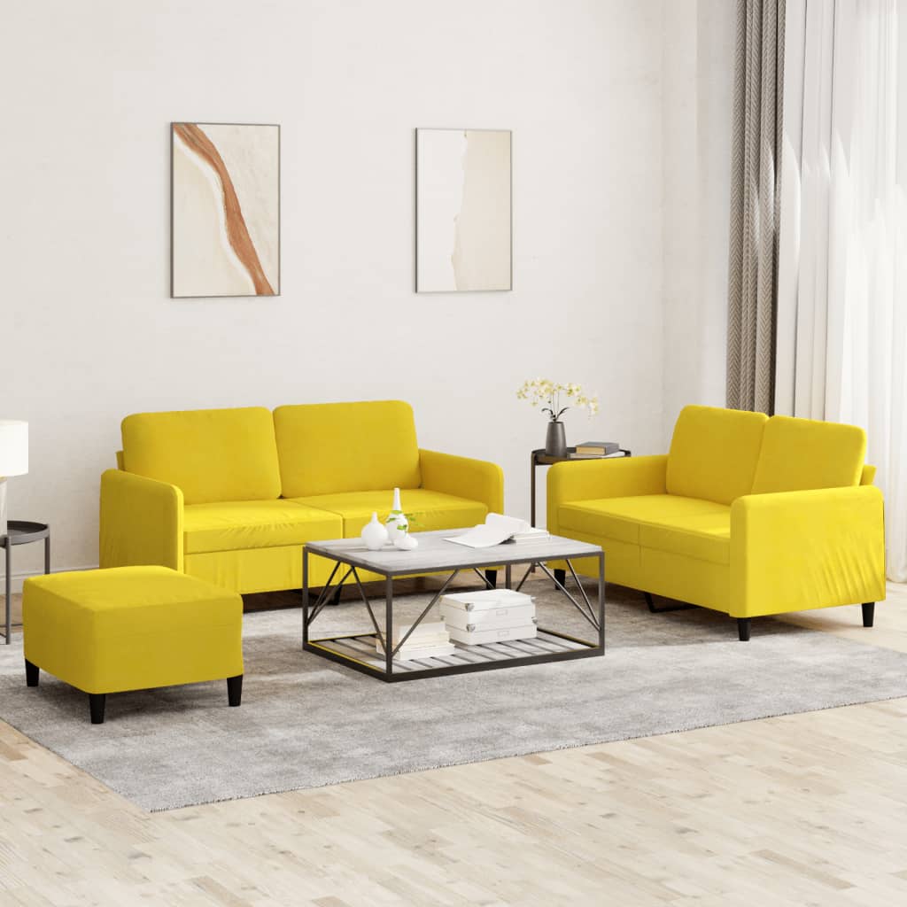 3 pcs conjunto de sofás veludo amarelo