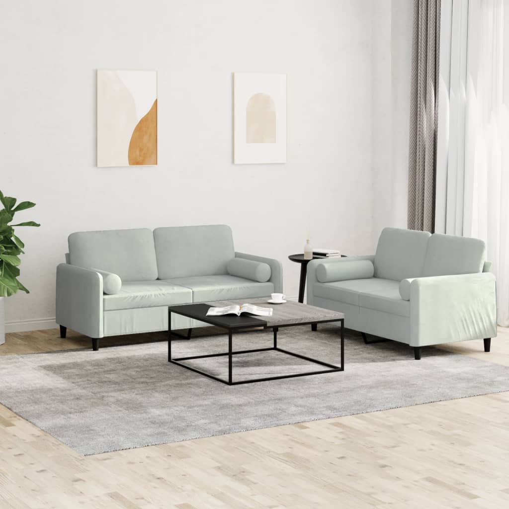 2 pcs sofa set with cushions light grey velvet