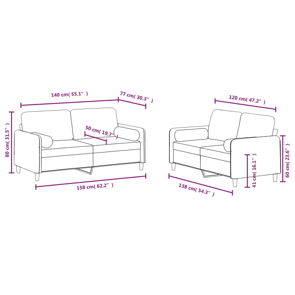 2 pcs conjunto de sofás com almofadas veludo preto