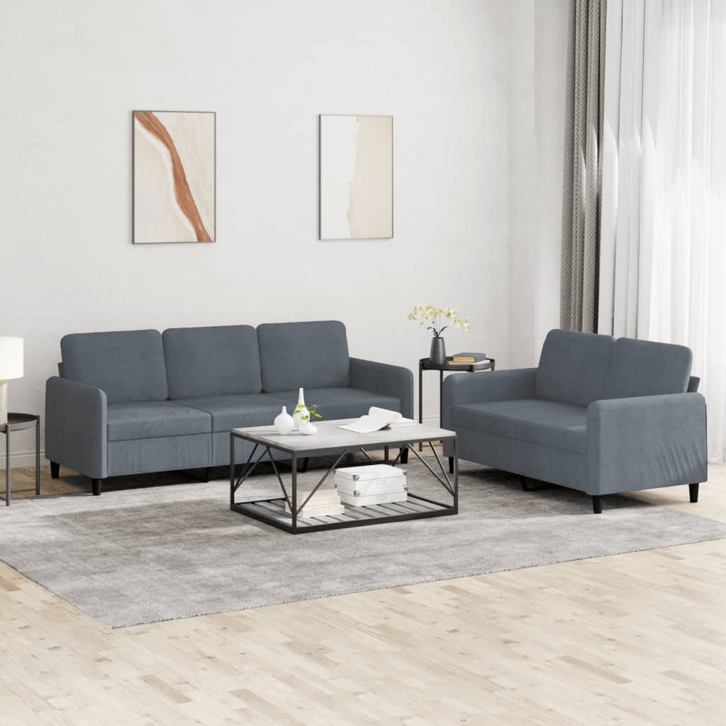 2 pcs dark grey velvet sofa set