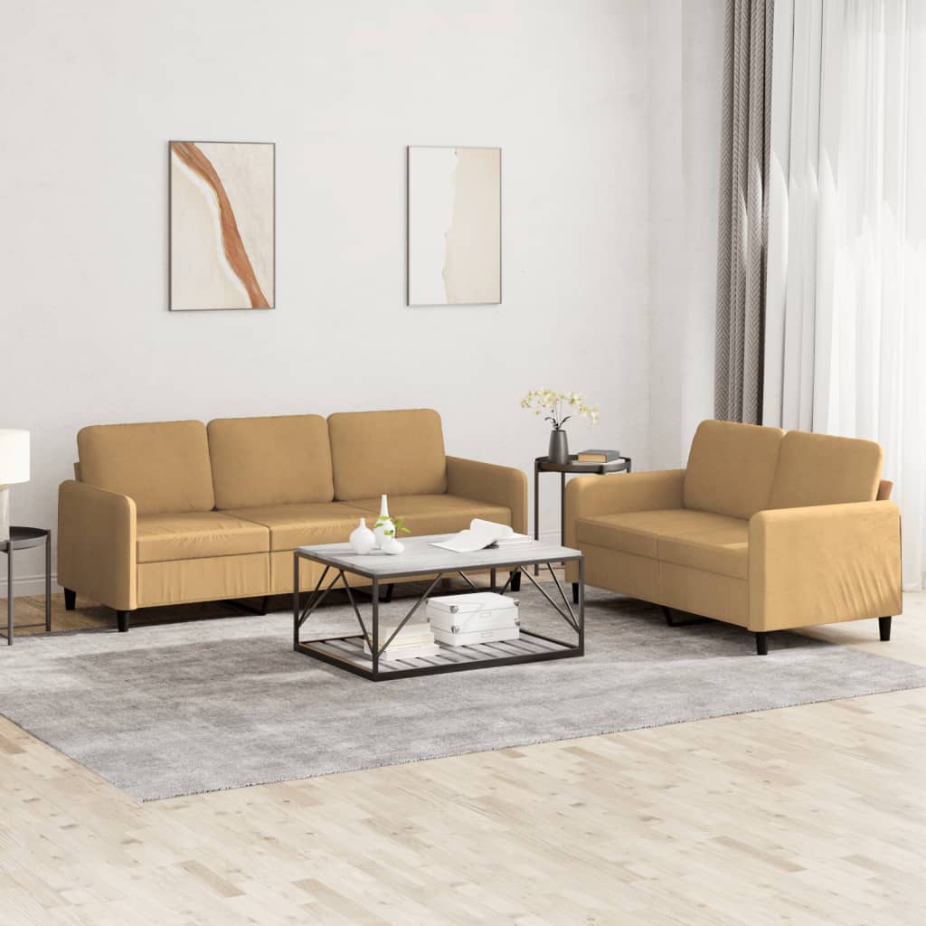 2 pcs brown velvet sofa set