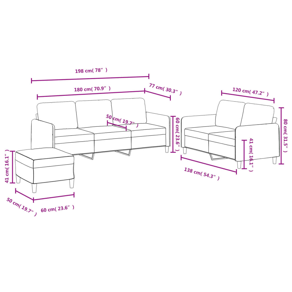 3 pcs conjunto de sofás veludo rosa