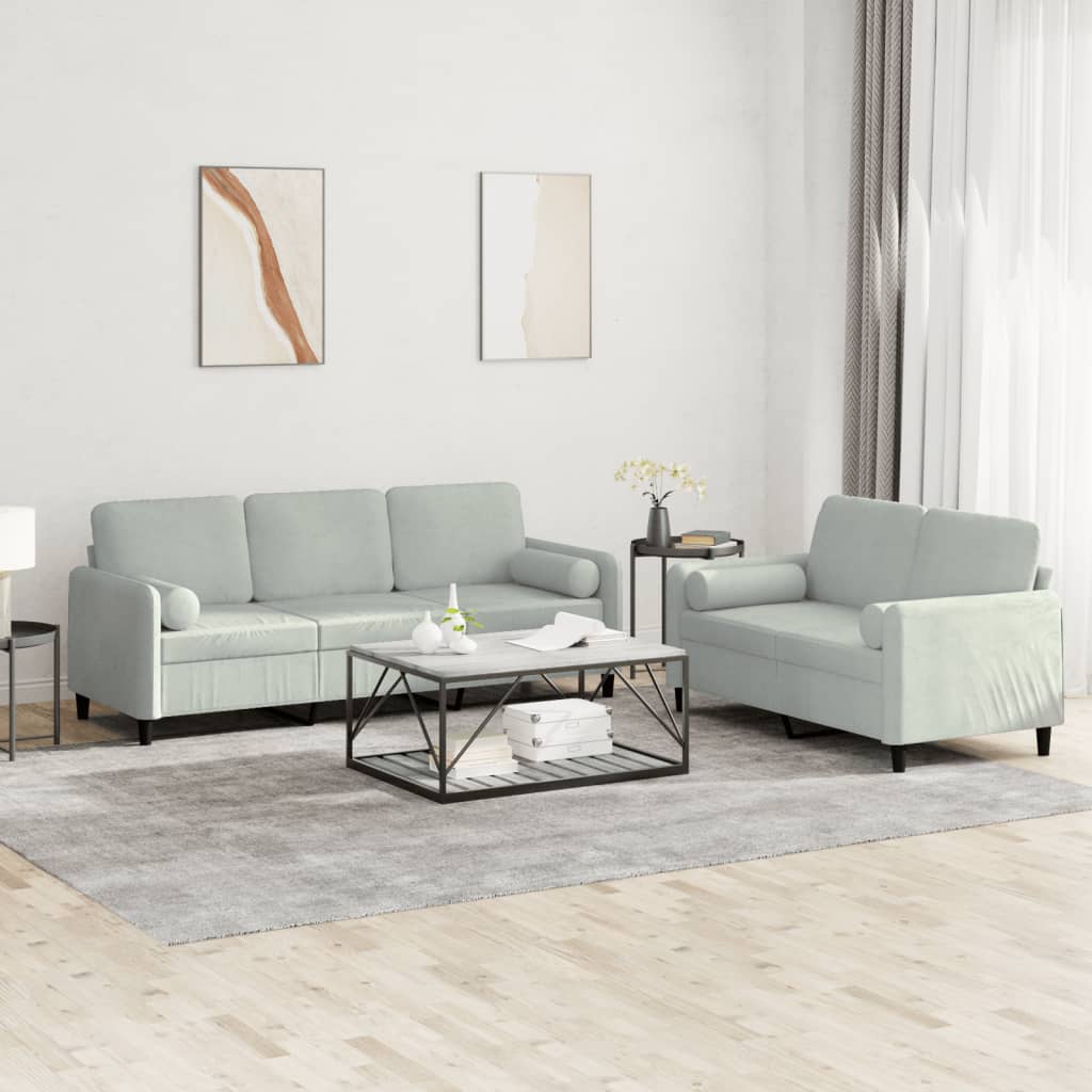 2 pcs sofa set with cushions light grey velvet