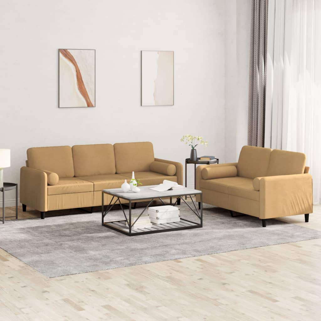 2 pcs sofa set with cushions brown velvet