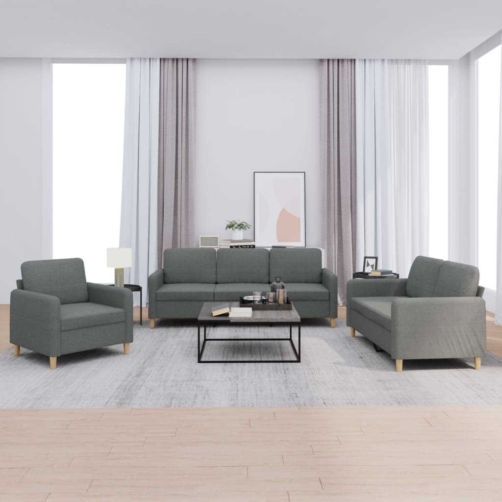 3 pcs sofa set with cushions dark grey fabric