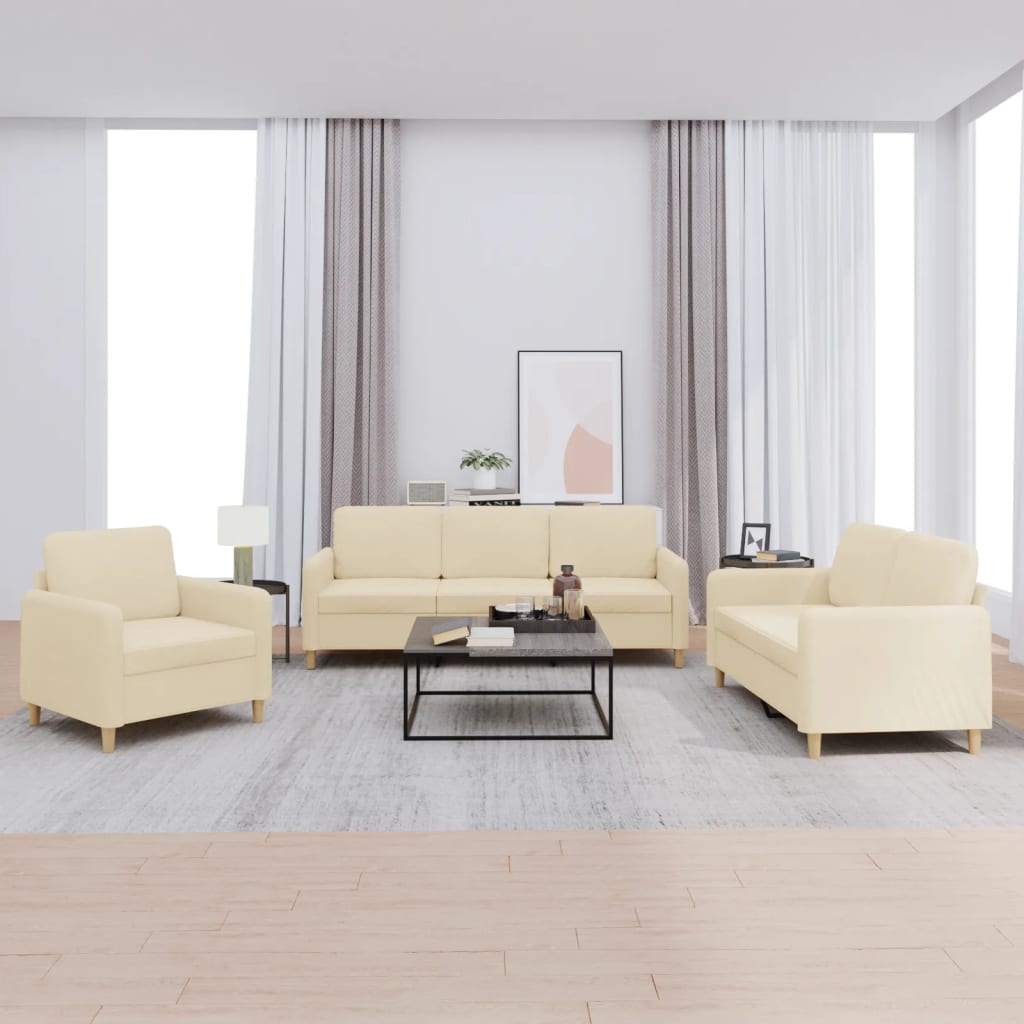 3 pcs sofa set with cushions cream color fabric