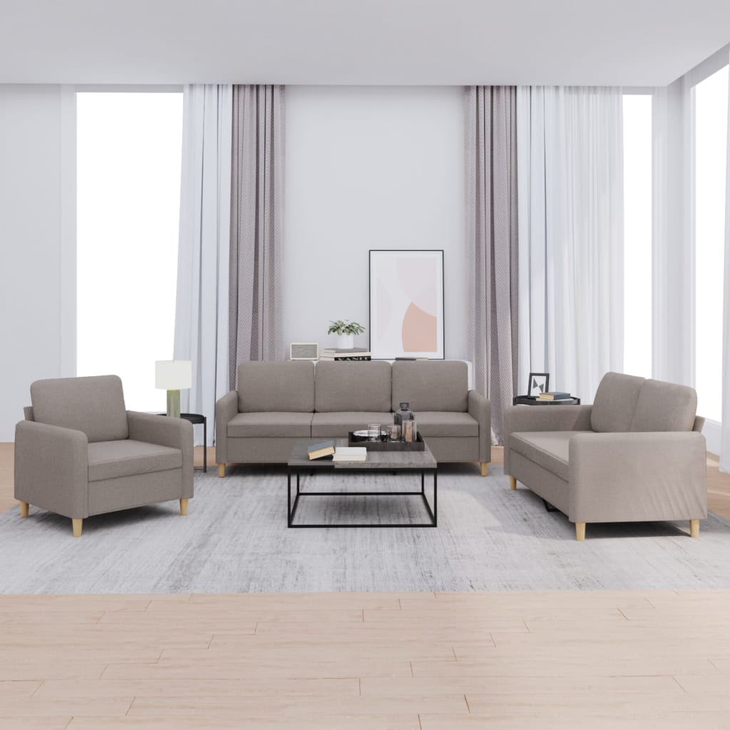 3 pcs sofa set with cushions grey-brown fabric