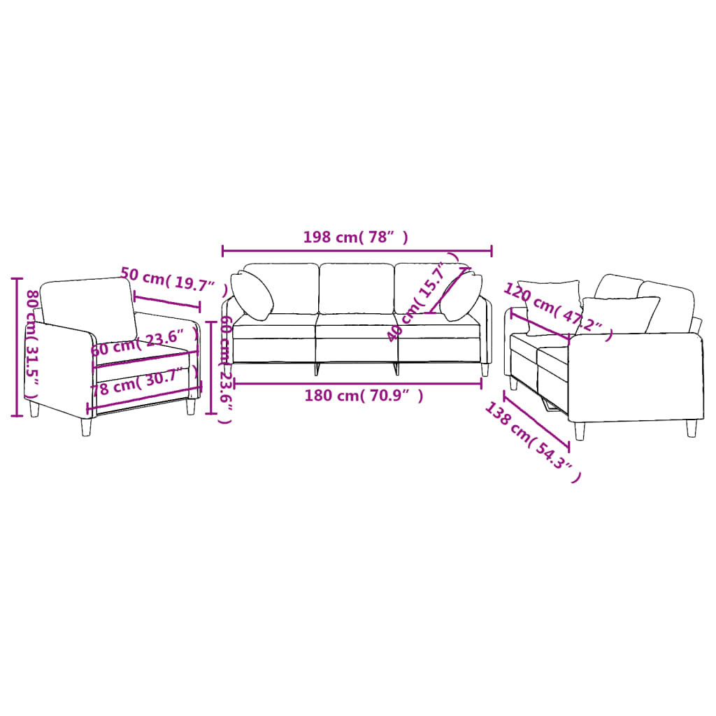 3 pcs sofa set with cushions light grey fabric