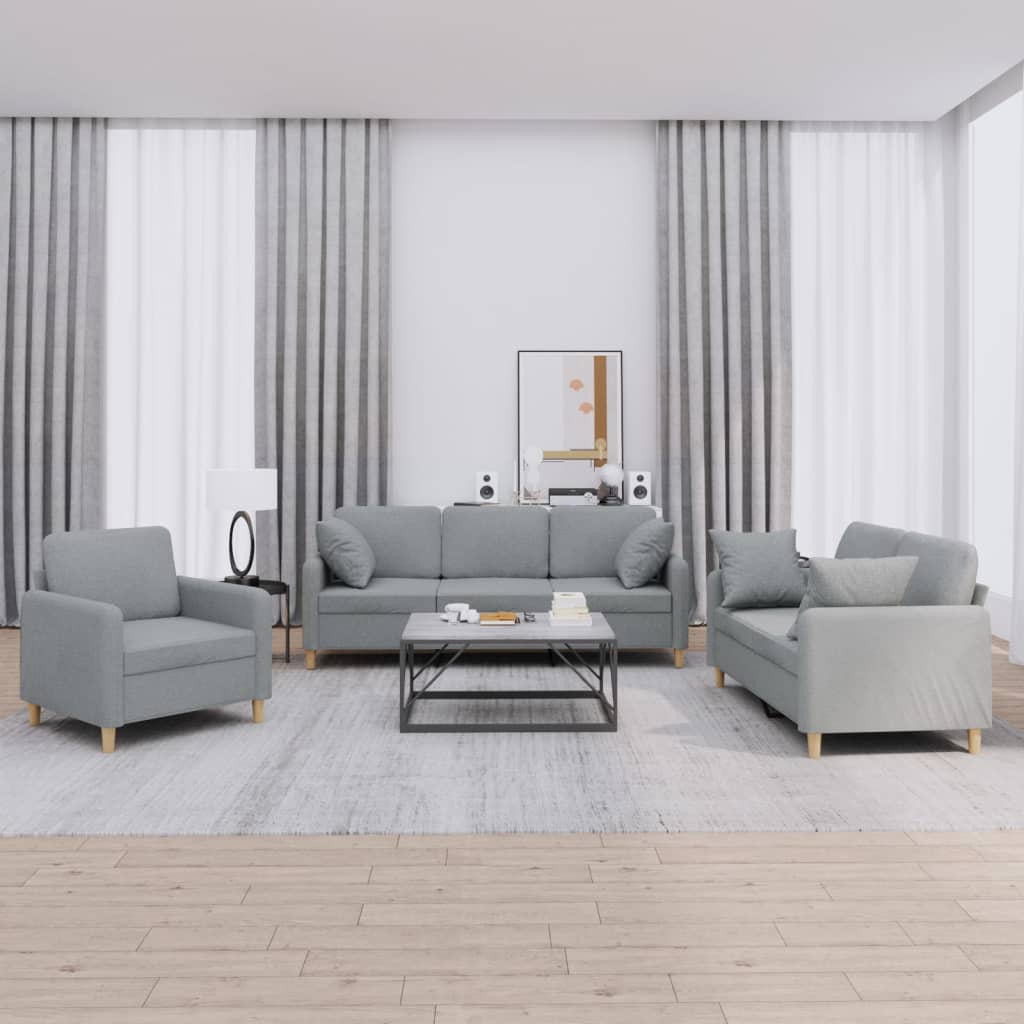3 pcs sofa set with cushions light grey fabric