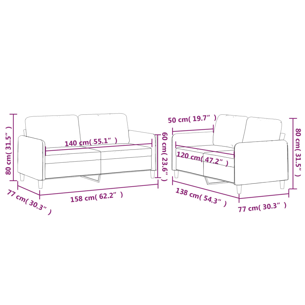 2 pcs sofa set with cushions dark grey fabric