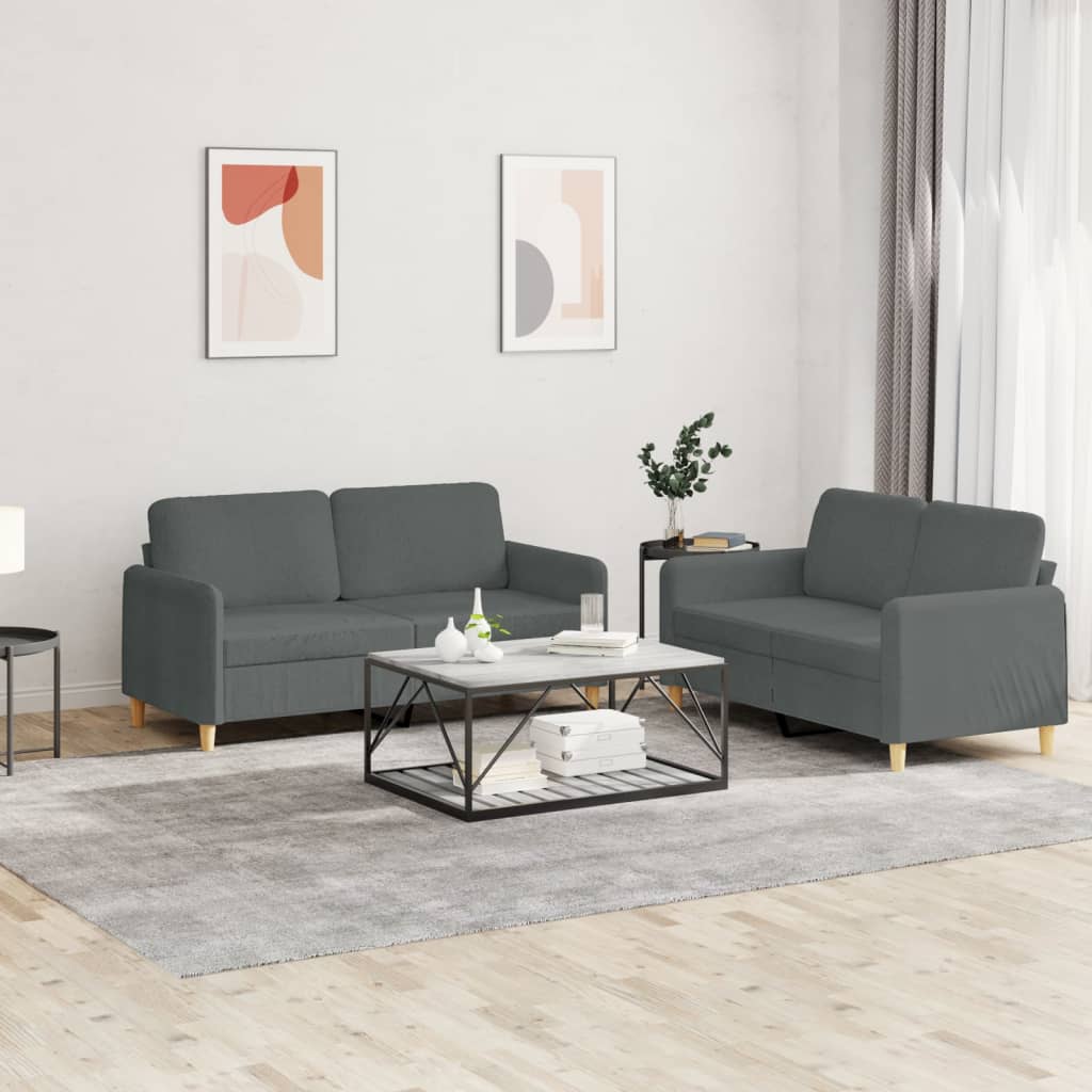 2 pcs sofa set with cushions dark grey fabric