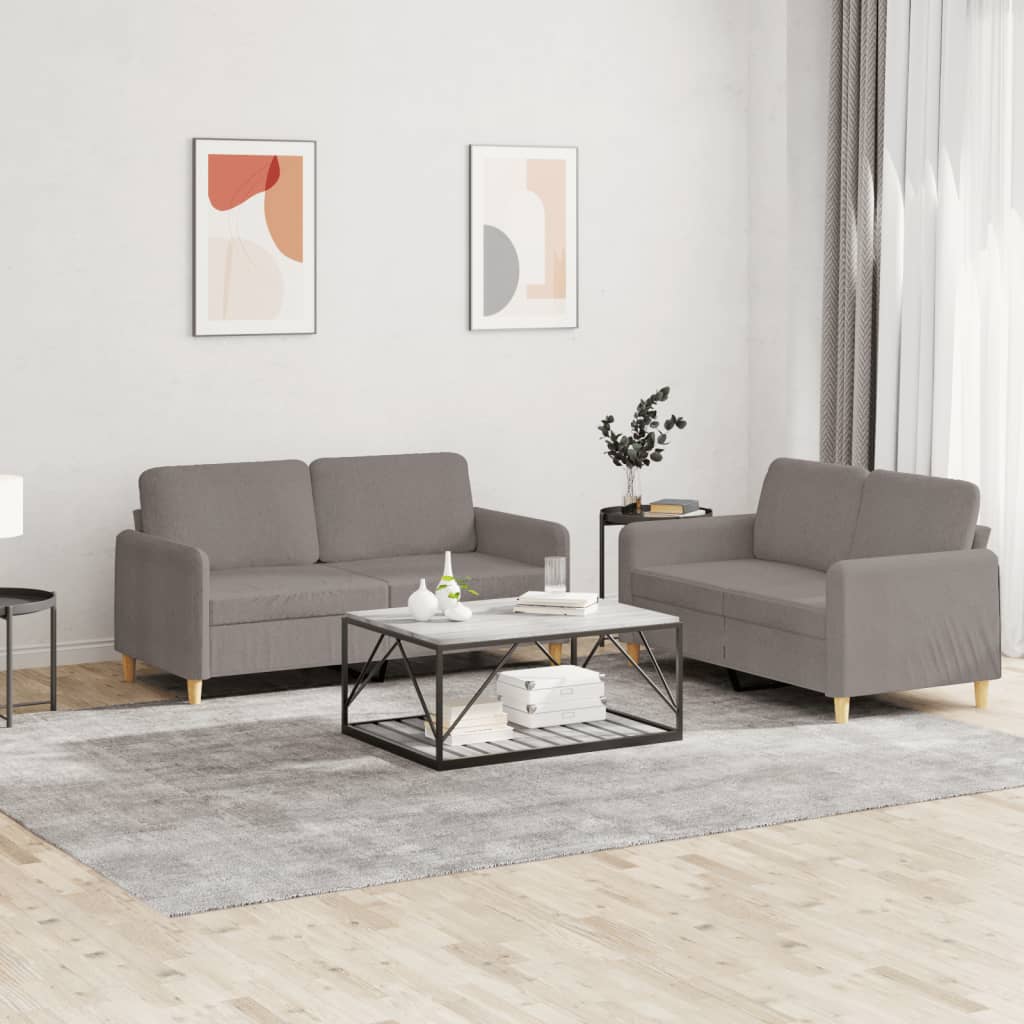 2 pcs sofa set with cushions grey-brown fabric