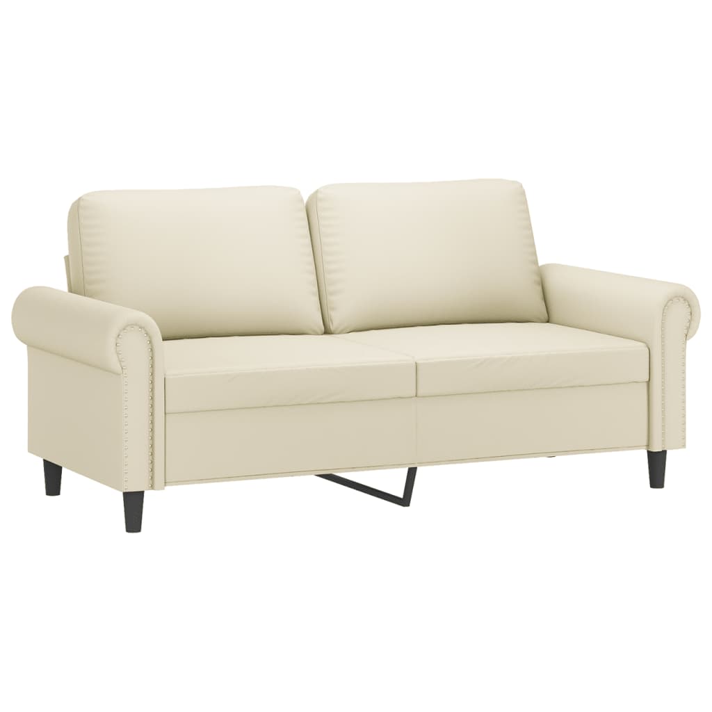 2 pcs conjunto sofás c/ almofadões couro artificial cor creme