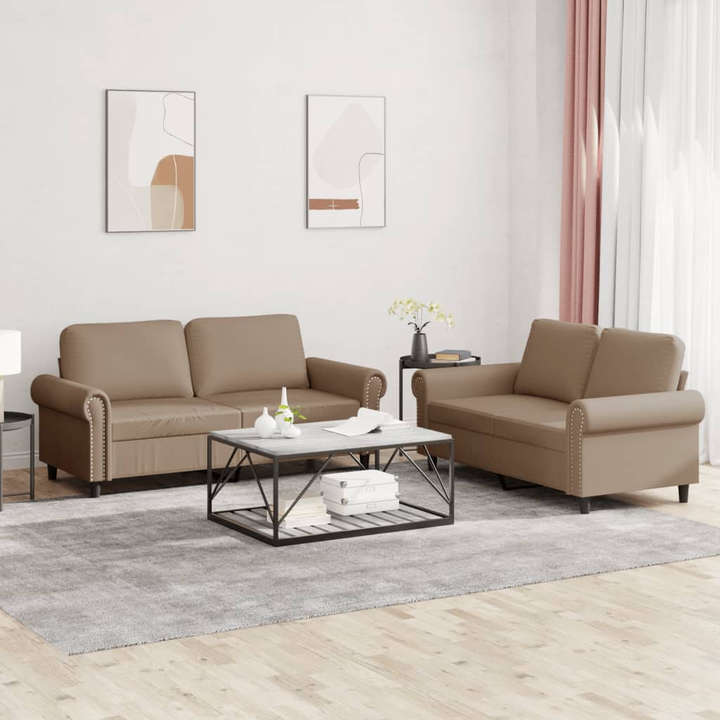 2 pcs sofa set with artificial leather cushions in cappuccino color