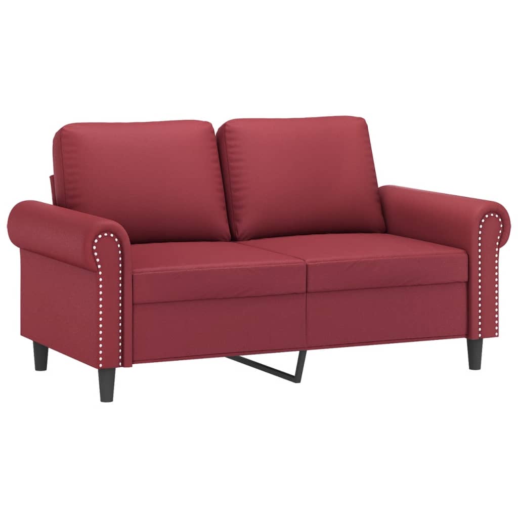3 pcs conjunto sofás c/ almofadões couro artif. vermelho tinto